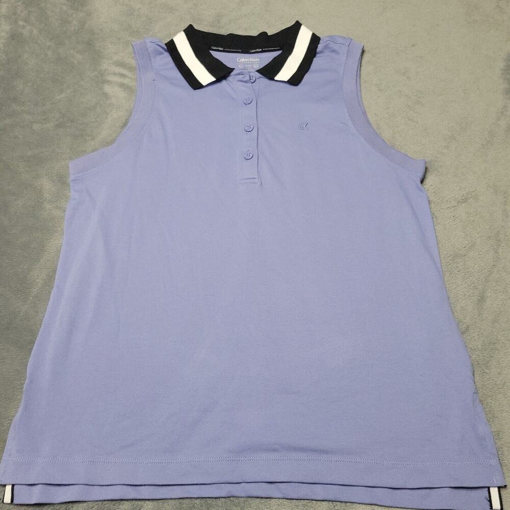 Calvin Klein Performance Shirt Women Medium Blue Wick Sleeveless Collar Neck Tee